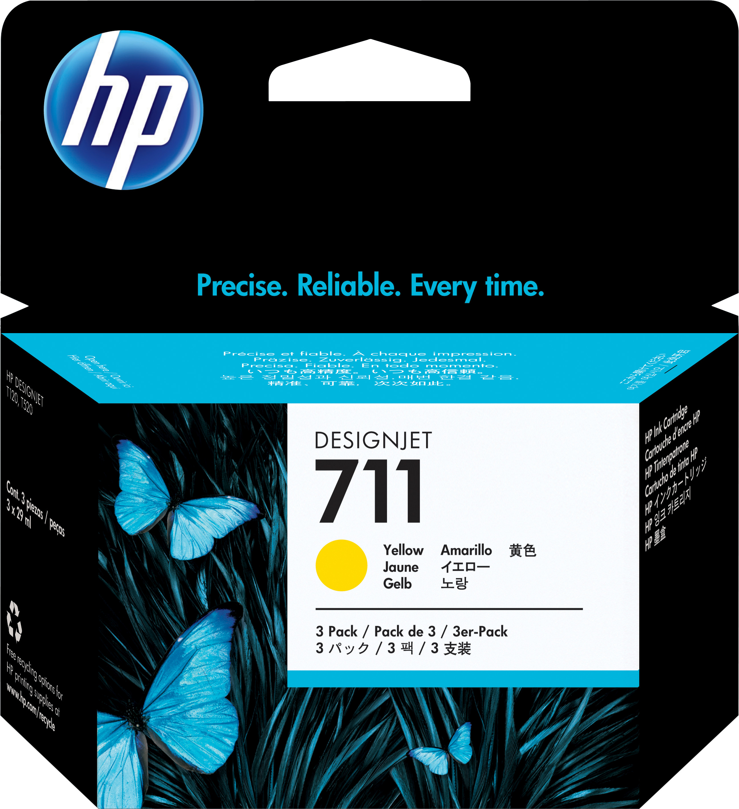 HP 711 Jaune - Pack de 3 Cartouches d'encre HP d'origine