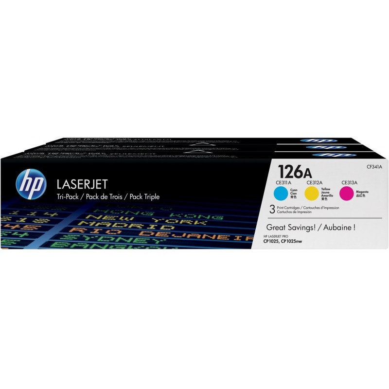 HP 126A Cyan/Magenta/Jaune  - Pack de 3 toners couleur HP LaserJet d'origine