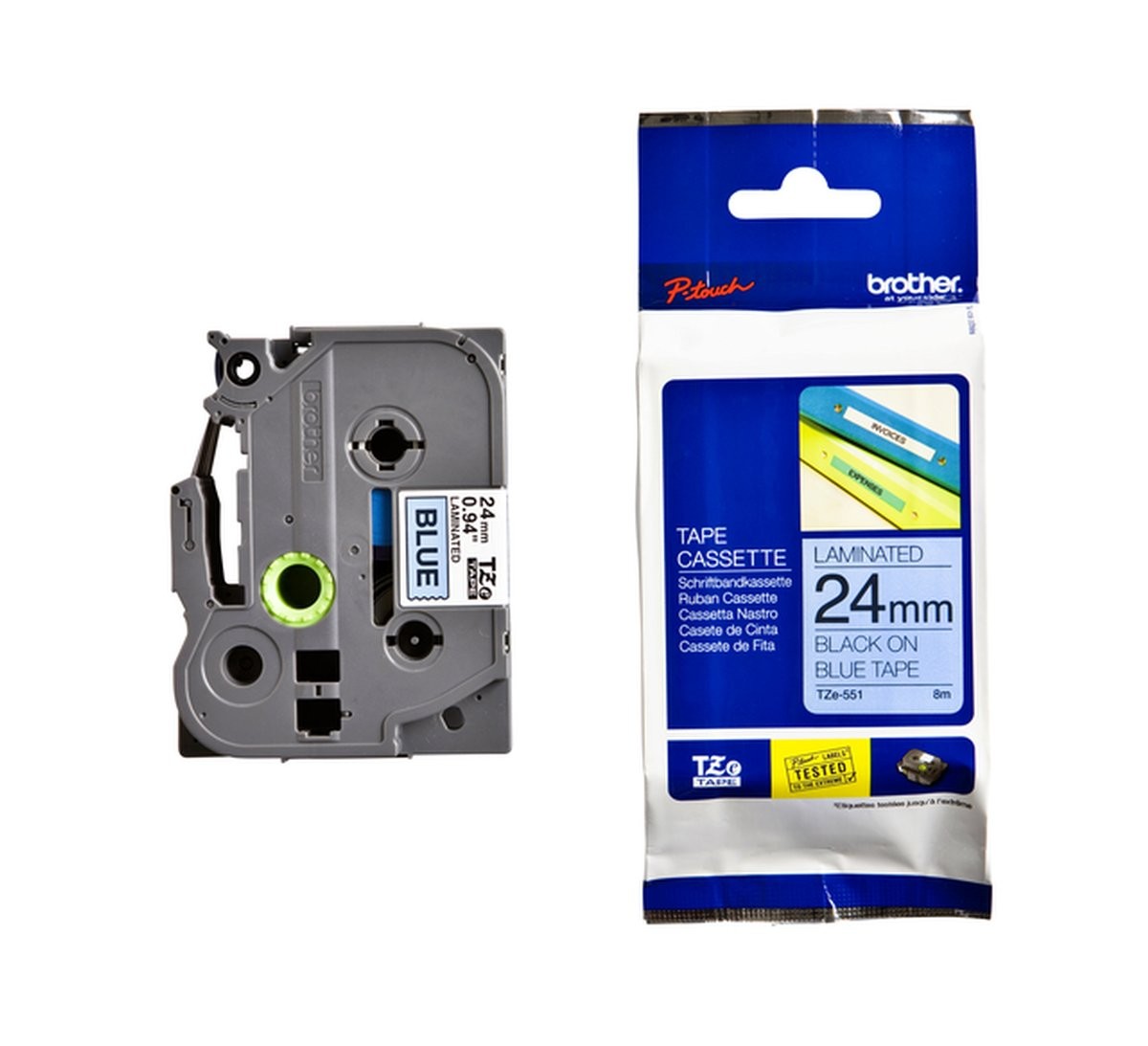 Cassette à ruban pour étiqueteuse TZe-551 Brother originale – Noir sur bleu, 24 mm de large