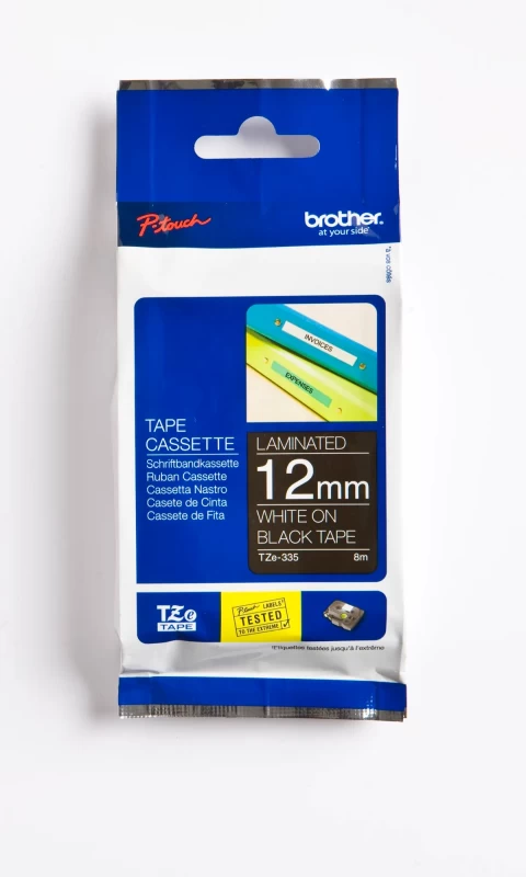 Ruban pour étiqueteuse TZe-335 Brother original – Blanc sur noir, 12 mm de large