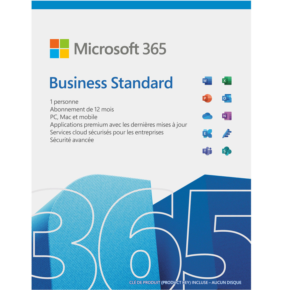 Microsoft 365 Business Standard Français - 1 an - 5 PC ou MAC pour 1 utilisateur