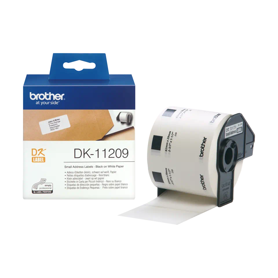 Rouleau d'étiquettes d'adresse DK-11209 Brother original – Noir sur blanc, 29 x 62 mm