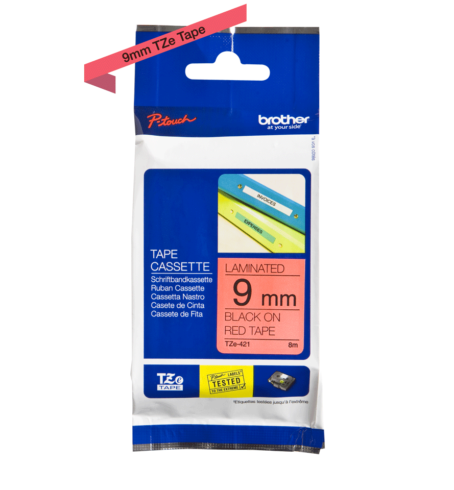 Cassette à ruban pour étiqueteuse TZe-421 Brother originale – Noir sur rouge, 9 mm de large