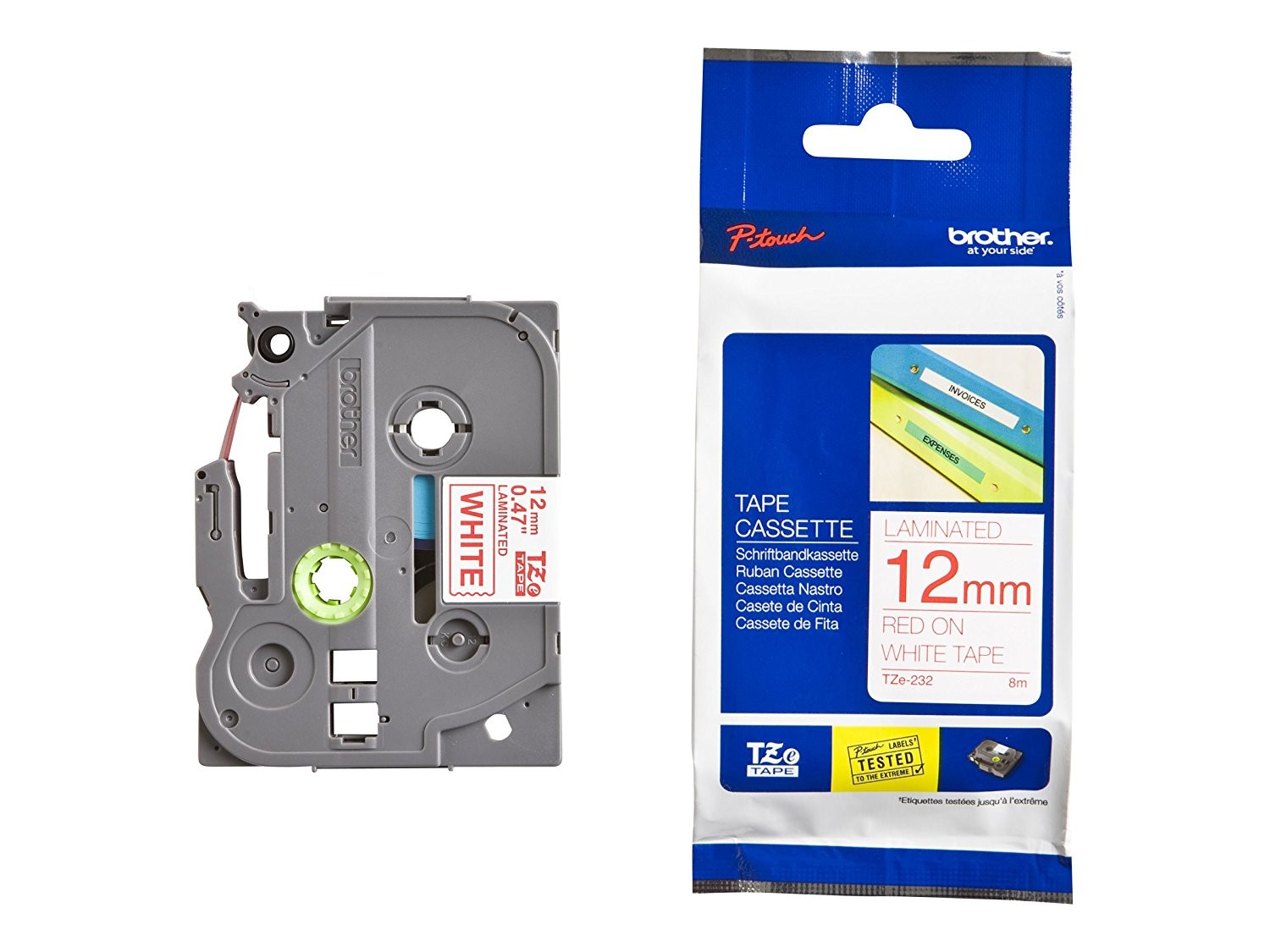 Cassette à ruban pour étiqueteuse TZe-232 Brother originale – Rouge sur blanc, 12 mm de large
