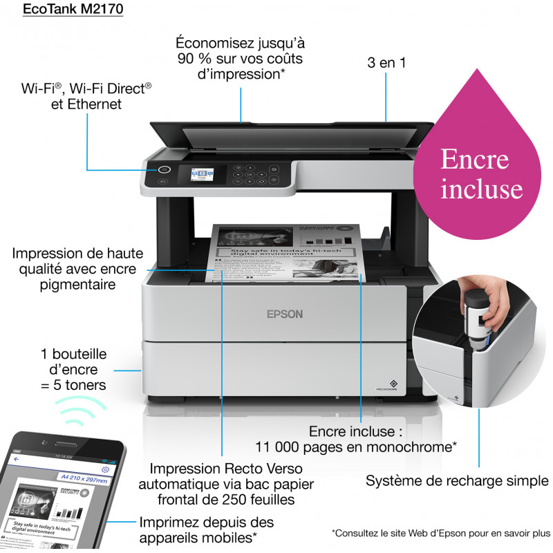 Epson EcoTank M2170 Imprimante multifonction à réservoirs rechargeables