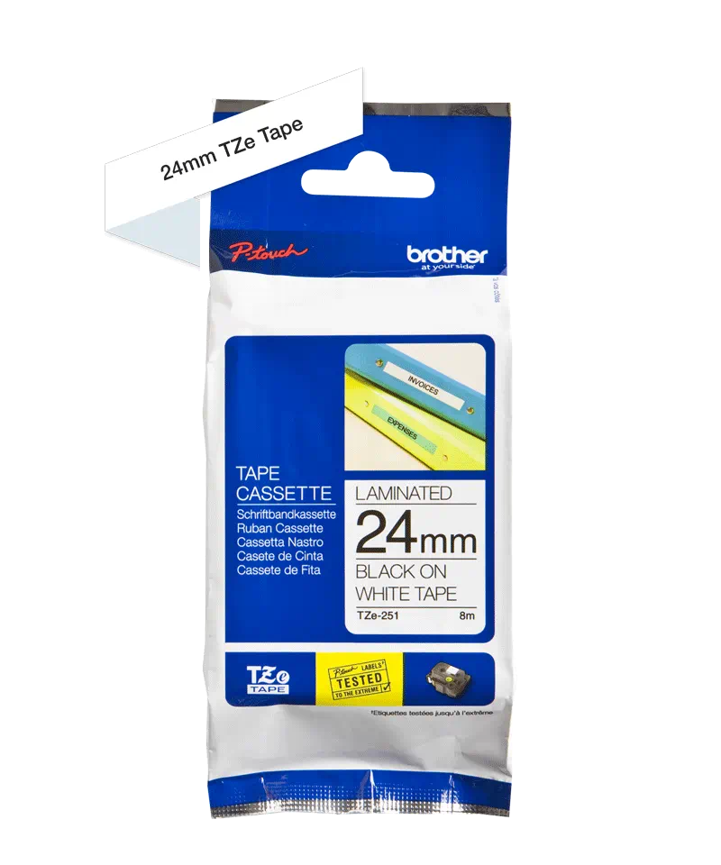 Ruban pour étiqueteuse TZe-251 Brother original – Noir sur blanc, 24 mm de large