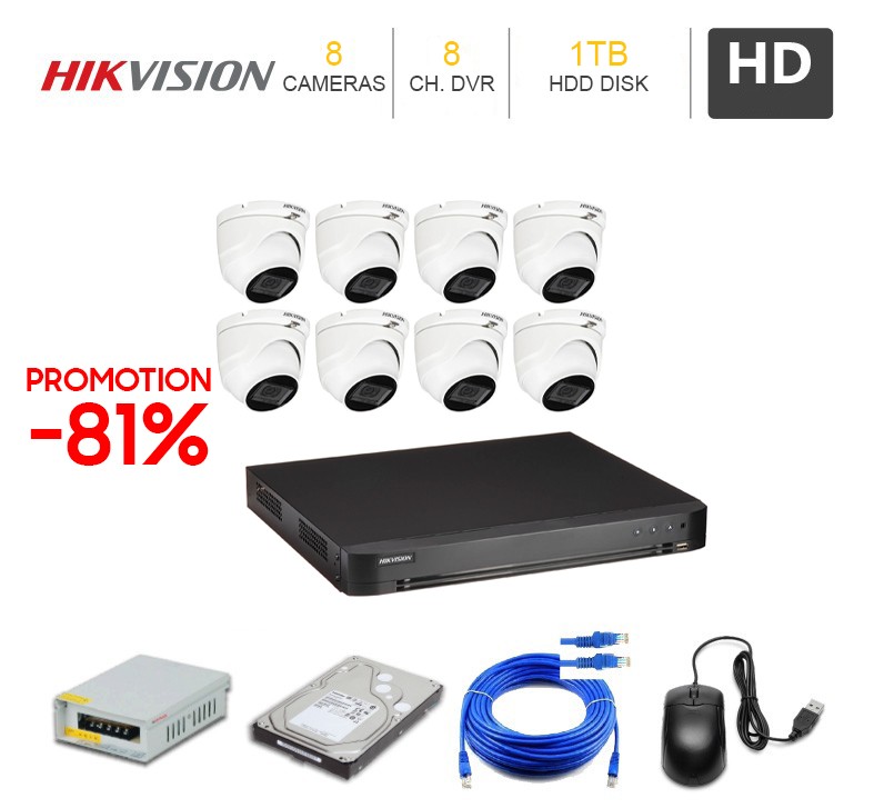 Pack hikvision 8 Cameras + DVR + Disque Dur HDD